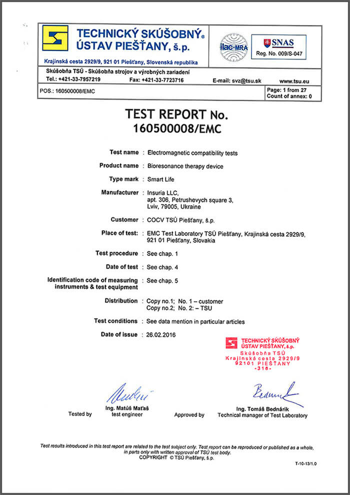 Сертификат соответствия качества продукции СЕ Smart Life 2
